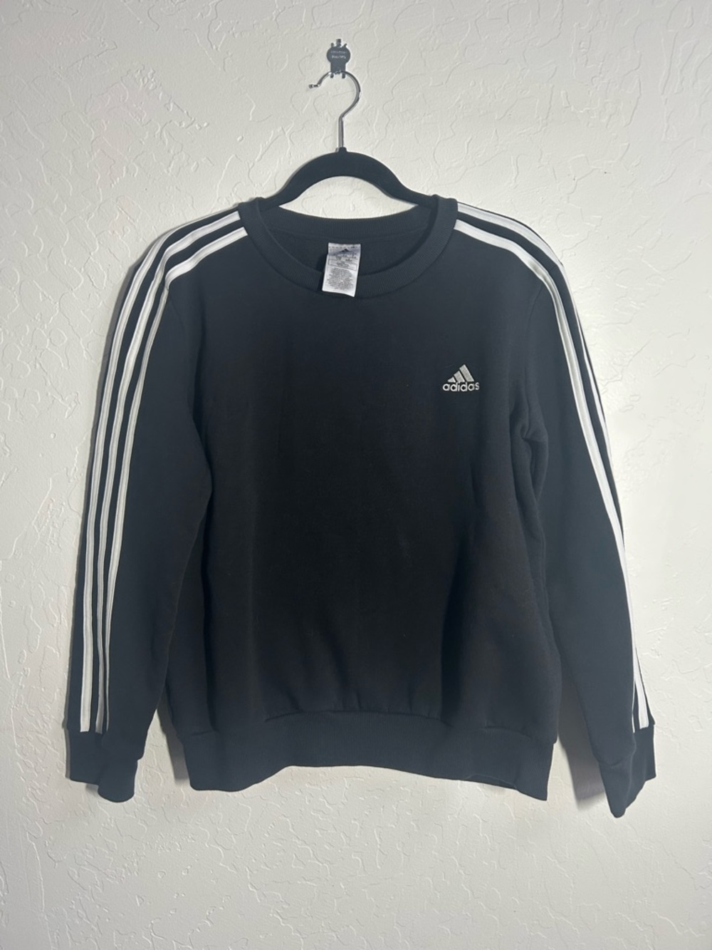 Adidas Women’s Classic Black Three-Stripe Crew Sweatshirt - Picture 2 of 5